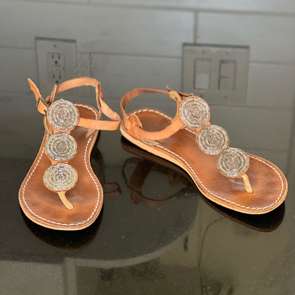Anthropologie Laidback London Handmade Beaded Leather Sandals